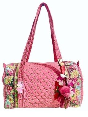 Vera Bradley Vintage Retired Pink Pansy Floral Quilted Cotton Duffle Bag Handbag